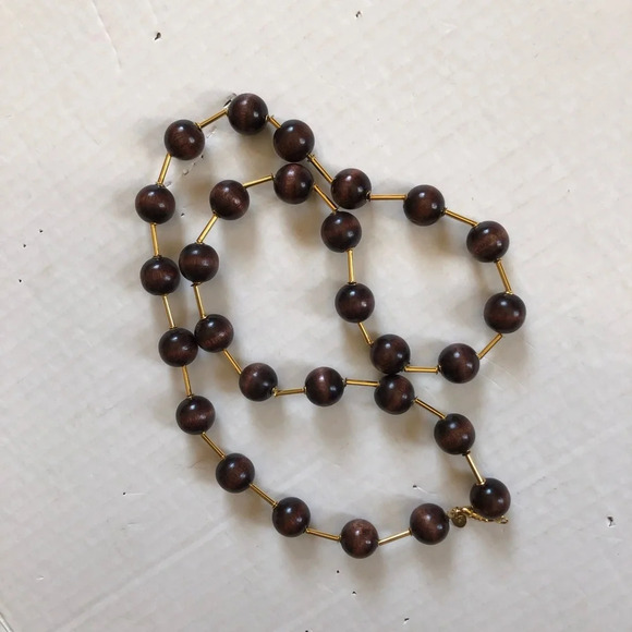 Vtg Vendome Necklace with Wooden Beads - Picture 9 of 11